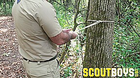 ScoutBoys - Nervous scout barebacked outdoors by DILF Bishop Angus