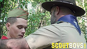 ScoutBoys - Nervous scout barebacked outdoors by DILF Bishop Angus