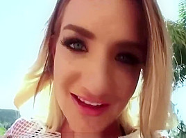 Seductive blonde babe with big tits and one of her employees are about to f