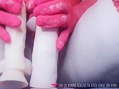 Sexy Girl Masturbating With Gloves And Big Dildos