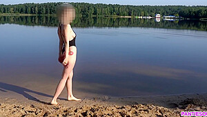 Sexy Girl Undresses And Swims Naked In Public Beach
