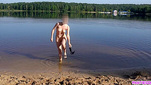 Sexy Girl Undresses And Swims Naked In Public Beach