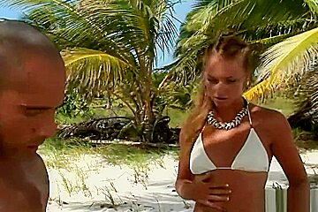Sexy babe on island beach gets her pussy and ass fucked roughly