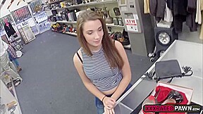 Sexy brunette kneels down to suck Shawns cock for money