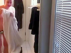 Sexy girlfriend steps out of a shower