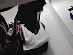 Sexy lingerie milf changing on the dressing room cam