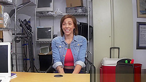 Short haired brunette comes in for a job interview with a very dominating boss