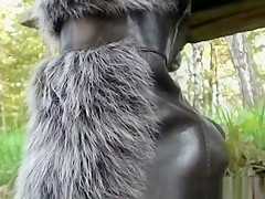 Shortest microskirt and furfetish overknee boots