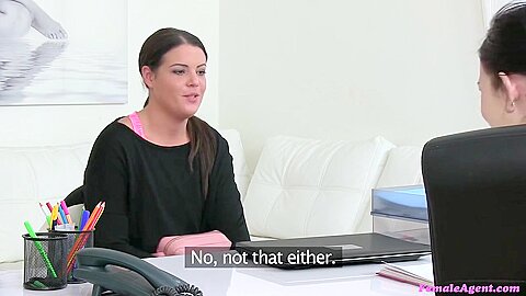 Shy Beauty Seduced By Large-breasted Lesbian Agent