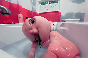 Sissy Bath Time With Tiffany Ciskiss Her Girl Butt Gapped With Xl Glass Butt Plug