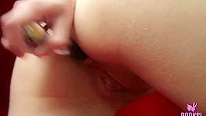 Skinny Blonde Cutie Liz Stretches Her Tight Asshole With A Dildo!