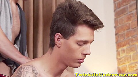 Skinny twink tugging his cock until cum
