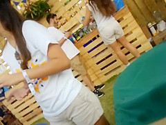 Slightly bent over to take a piss