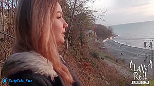 Slut Sucked Strangers Big Dick At Sunset By The Sea And Swallowed Cum - Treason On Outdoor - Lana Red