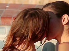 Slutty Lesbos Nina And Ellena Making Out In Pool