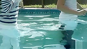 Smiley and Olivia wetlook in pool