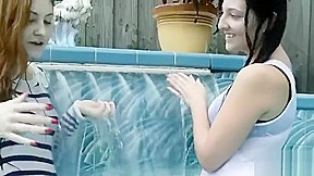 Smiley and Olivia wetlook in pool