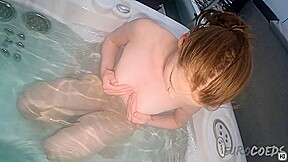 Snow Day In The Jacuzzi With Petite Model Lolly Underwater Glass Dildo In Her Mouth And Pussy