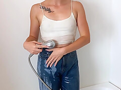 Soaking Blue Jeans And Wet Top