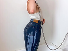 Soaking Blue Jeans And Wet Top