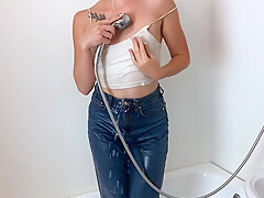 Soaking Blue Jeans And Wet Top