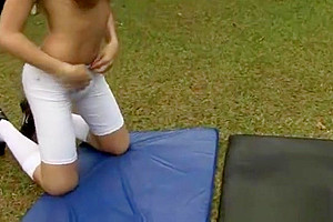 Sport Tgirl pets herself outdoor