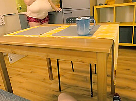 Stepmom Noticed Her Stepson Jerking Off Under The Table And Decided To Help