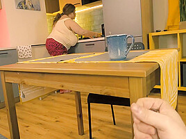 Stepmom Noticed Her Stepson Jerking Off Under The Table And Decided To Help