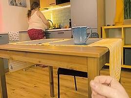 Stepmom Noticed Her Stepson Jerking Off Under The Table And Decided To Help