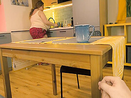 Stepmom Noticed Her Stepson Jerking Off Under The Table And Decided To Help