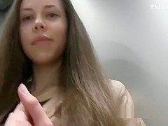 Stunning brunette fucks pov in public