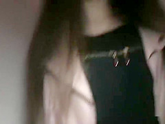 Stunning brunette fucks pov in public