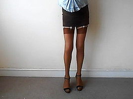 Suede Miniskirt Nylon Stockings
