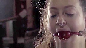 Suspended submissive skank facing maledom