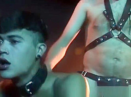 Tattoo twink bound and cumshot