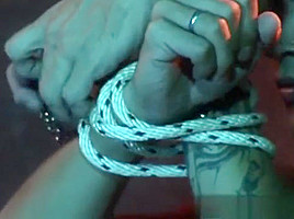 Tattoo twink bound and cumshot