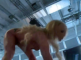 Tempting blonde bitch goes naked on the stage