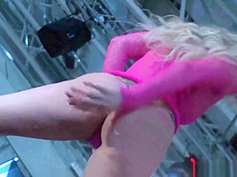 Tempting blonde bitch goes naked on the stage