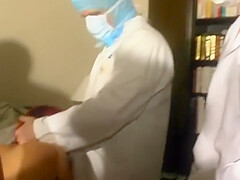 Three Gynecologist Examine One Lusty Chick