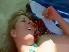 Threesome Outdoors In Public At A Beach