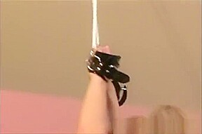 Tied up blonde face and pussy fucked