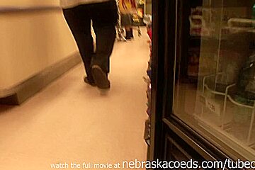 Topless teen 18+ Drive Through And Naked In Supermarket
