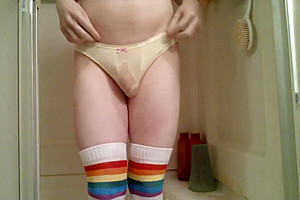 Trap Wetting Her Cute Rainbow Panties