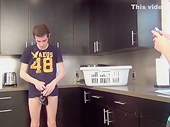 Twink Conner Bradley undresses for hardcore kitchen sex