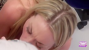 Two Blondes Want To Help Out Their Hunky Customer And His Big Cock With Bigger Cock