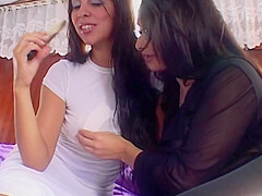 Two Busty Looking German Chicks Dildoing And Licking Each Others Muffs