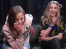 Two Friends Step mommies Are Smoking, Talking And Kissing For The First Time