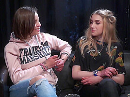 Two Friends Step mommies Are Smoking, Talking And Kissing For The First Time