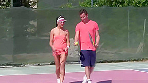 Two teens 18+ banged on a tennis court