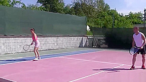 Two teens 18+ banged on a tennis court